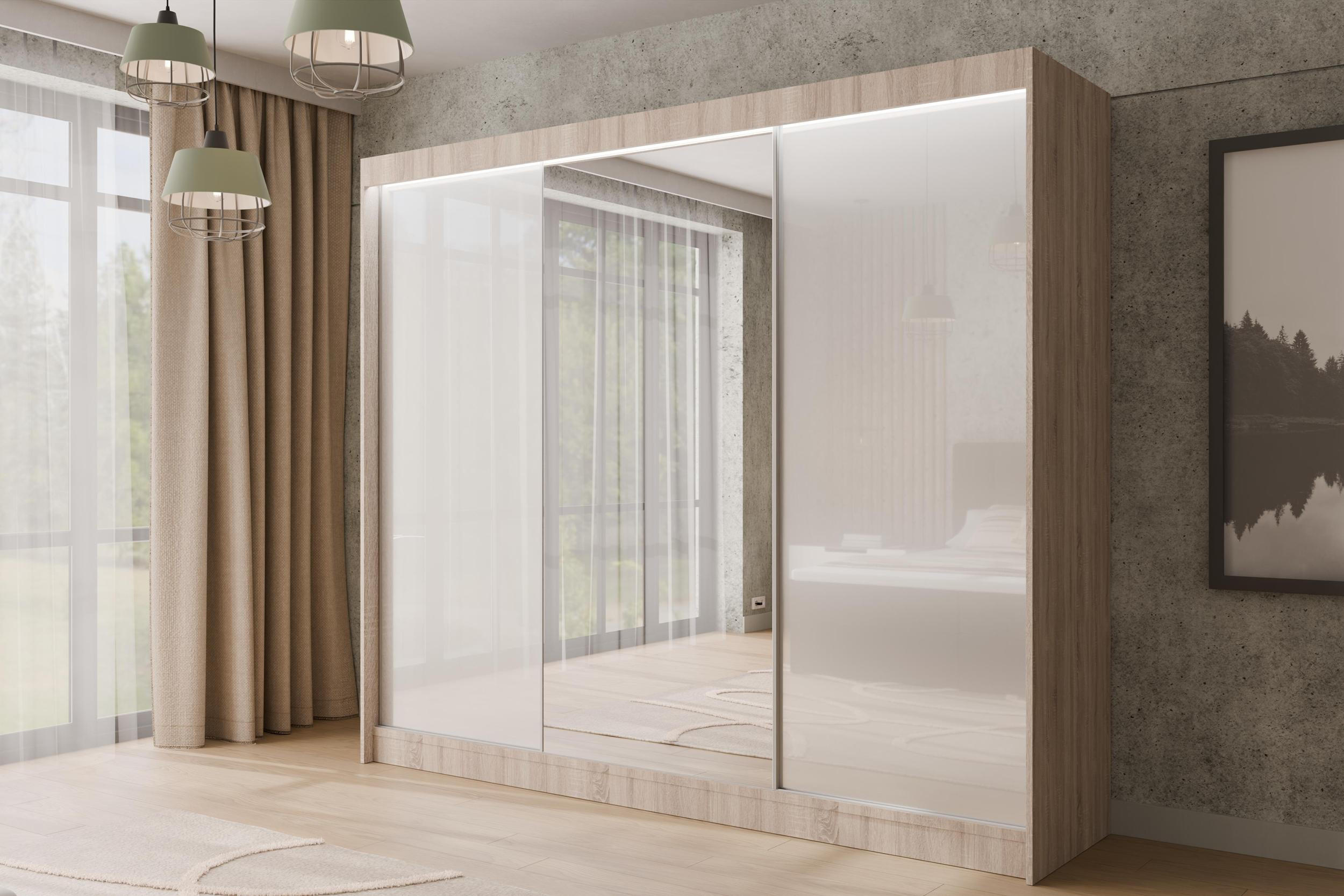 KLEIDERSCHRANK VESLI mit LED - 250 cm - Sonoma Eiche|Weiß - Weiß/Sonoma Eiche, Holzwerkstoff (250/215/61cm) - ALTDECOR