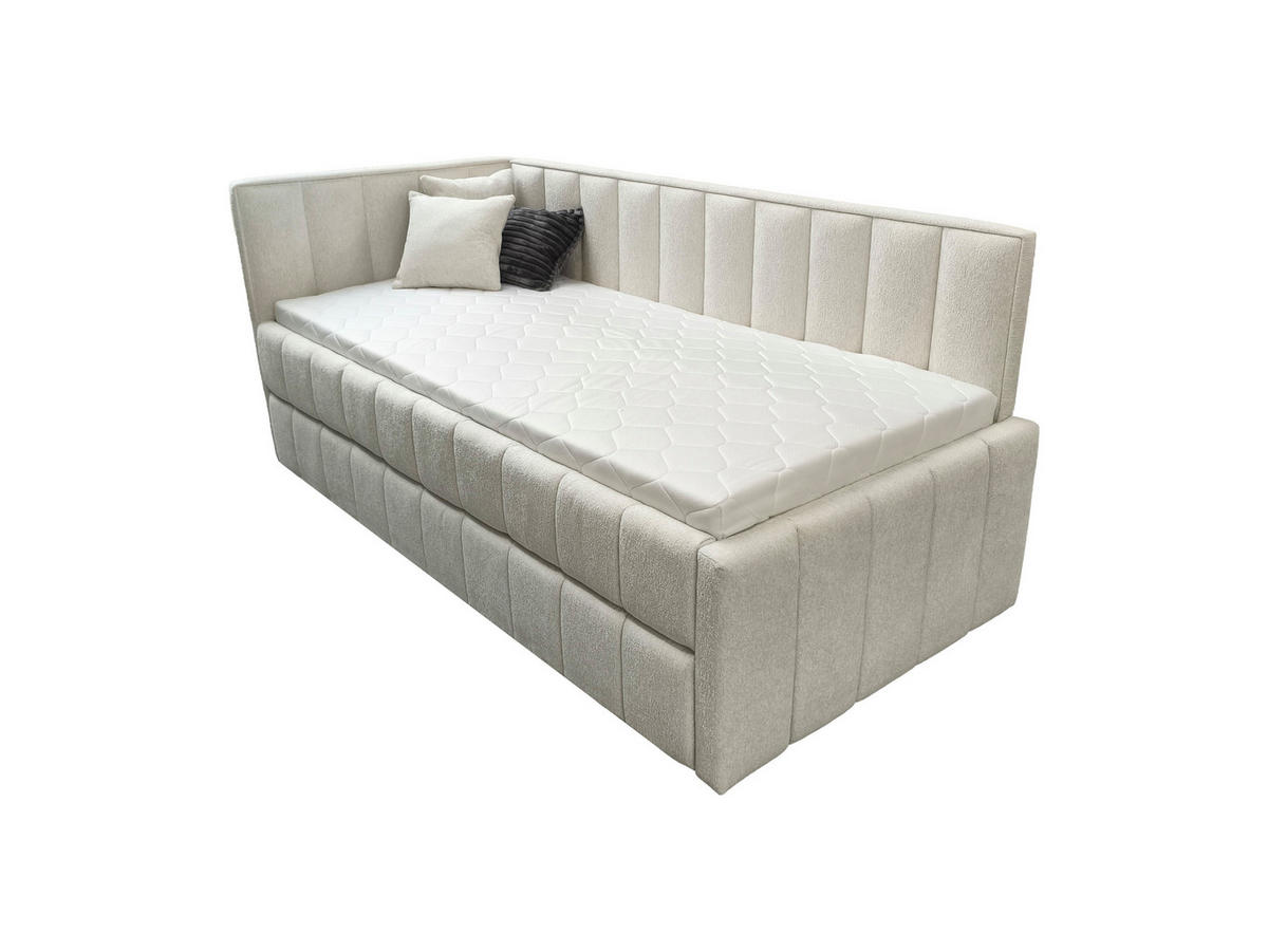 POLSTER-KINDERBETT LUKA 90x200 cm, links, mit Ausziehbett – Ecru - Ecru, Textil - KS Home Concept