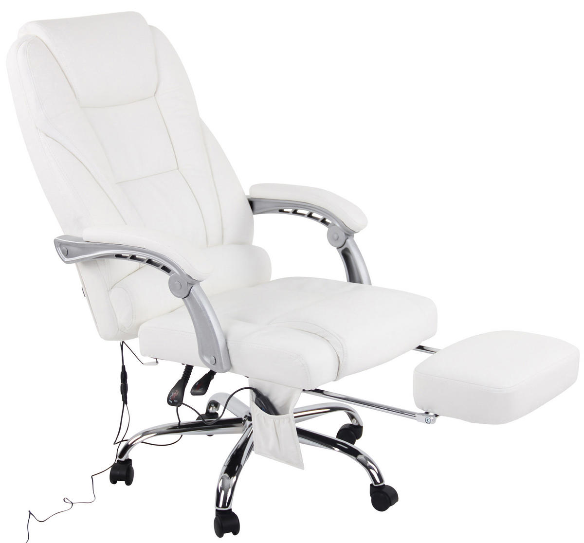 CHEFSESSEL Echtleder Weiß - Chromfarben/Weiß, Leder/Metall (69/118/64cm) - CLP