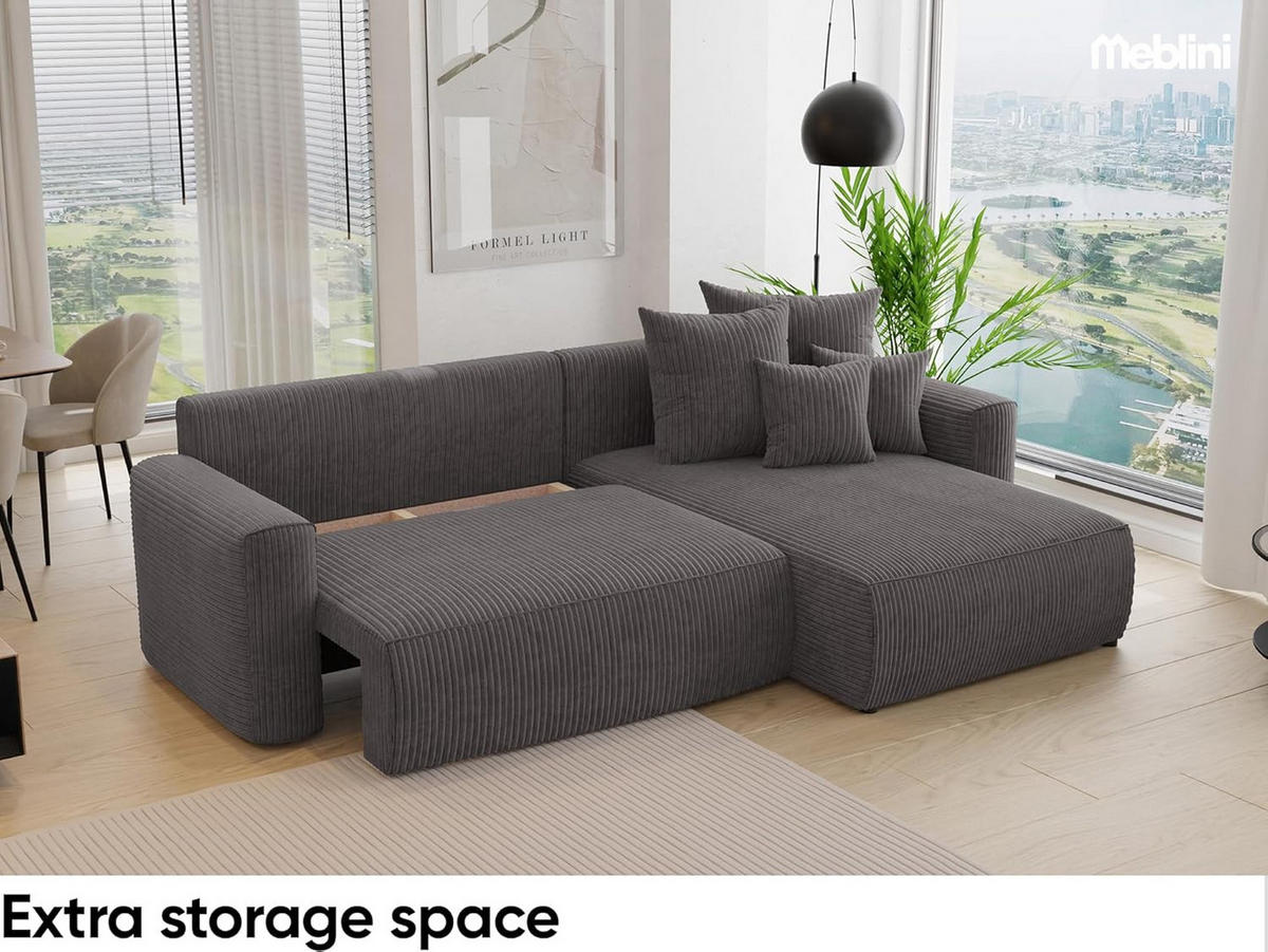 ECKSOFA BALI L - Dunkelgrau/Schwarz, Holzwerkstoff (260/160cm) - Meblini