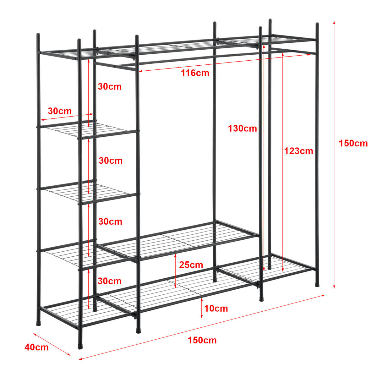 GARDEROBENSTÄNDER - Schwarz, Metall (150/150/40cm) - [en.casa]
