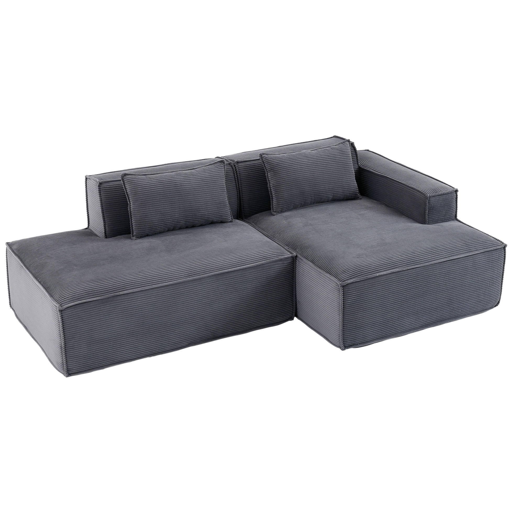 ECKSOFA aus Polyester 235 cm Grau mit Federkern und hochdichter Polsterung, kompakt und pflegeleicht - Grau, Textil (235/129cm) - Modfu
