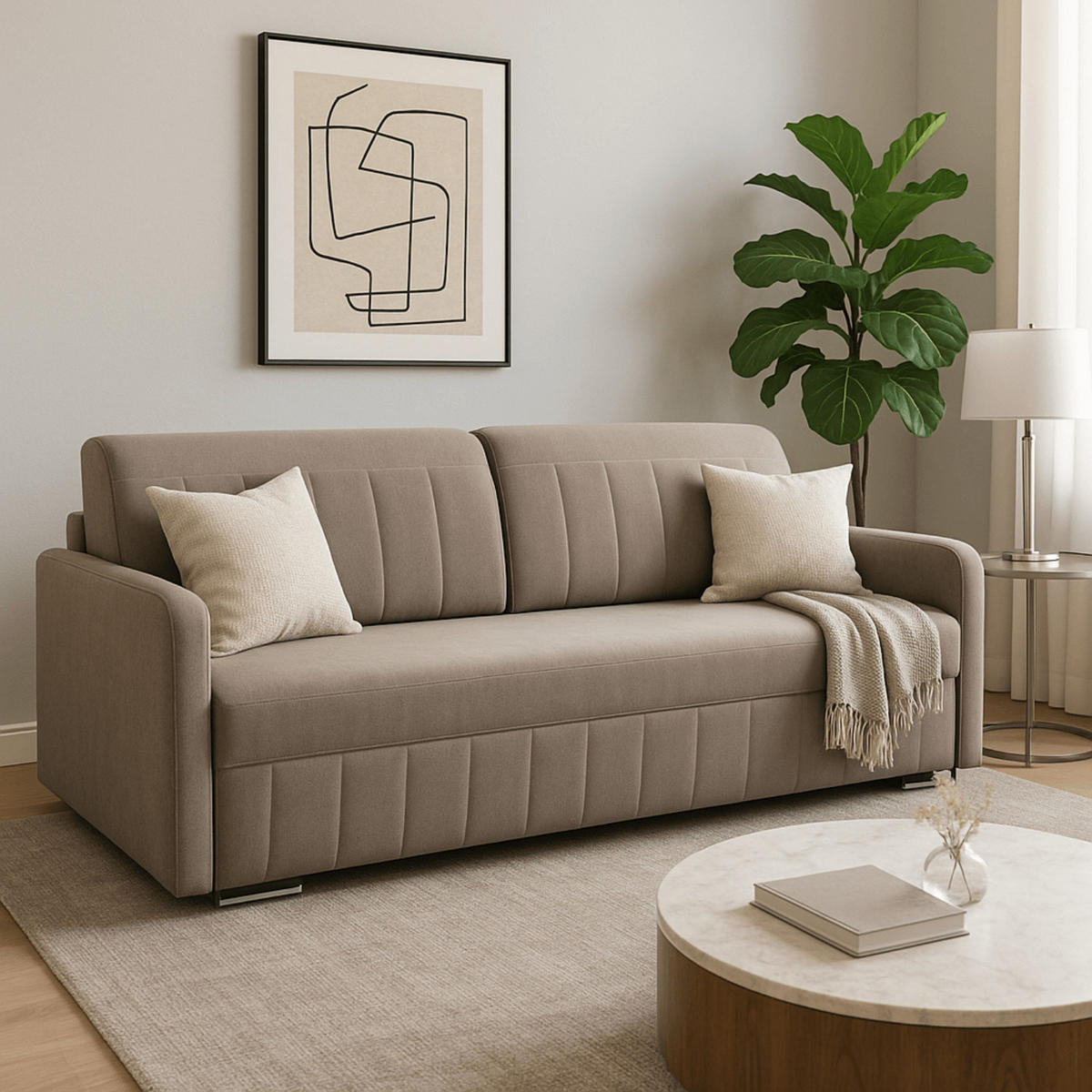 SCHLAFSOFA LUMO Schlaffunktion Zweisitzer beige - Bronzefarben, Holz/Textil (204/91/96cm) - makarowski meble