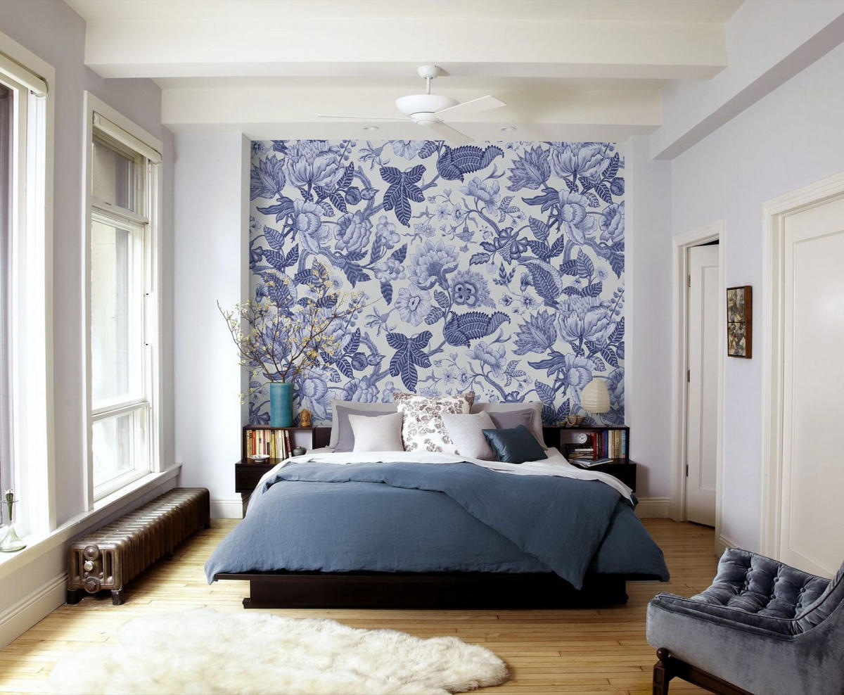 FOTOTAPETE Blumen 200 x 280 cm - Blau, Papier (200/280cm) - Sanders & Sanders