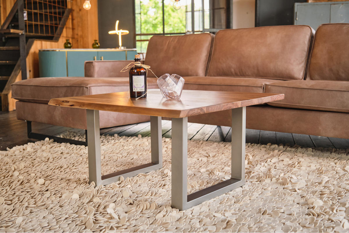 COUCHTISCH LORE Holz Akazie - Silberfarben/Naturfarben, Holz/Metall (80/80/42.5cm) - KAWOLA