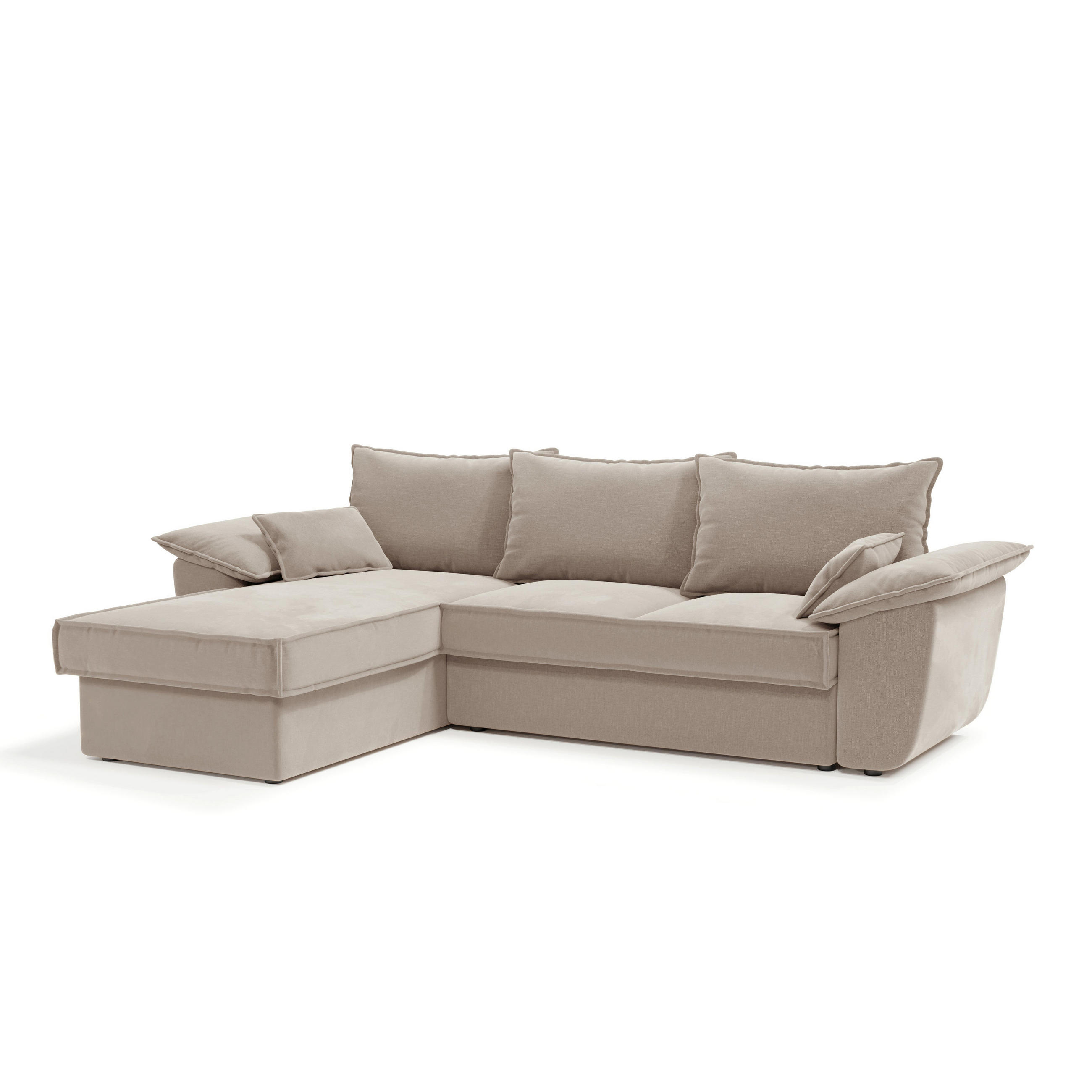 ECKSOFA LINKS Samtstoff Beige 257cm - Beige, Textil (168/257cm) - Sia Home