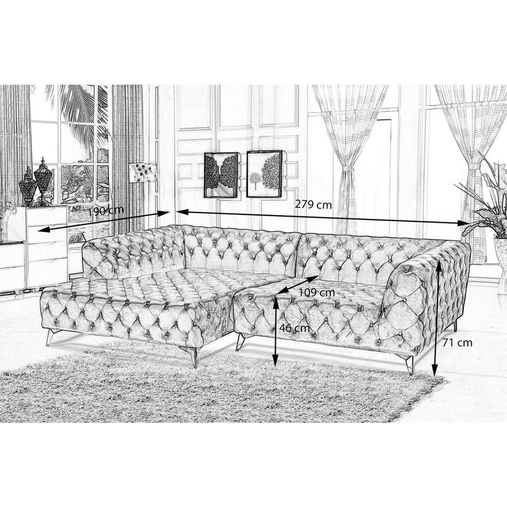 Thumbnail - Kawola Ecksofa, Silber, Textil, 3-Sitzer, Füllung: Schaumstoff, Ottomane links, L-Form, 279x190 cm, Wohnzimmer, Sofas & ...