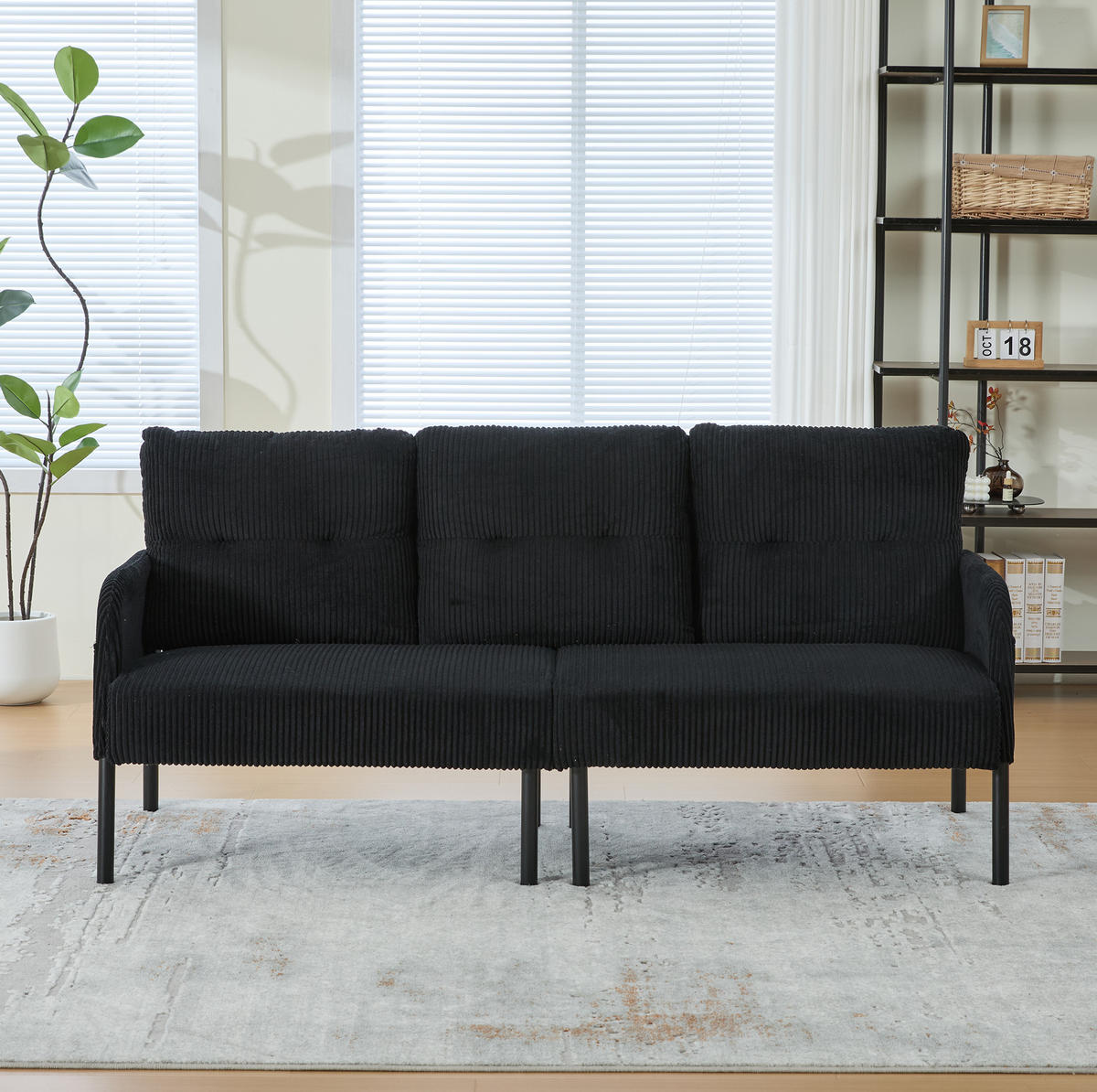 SOFA 3-Sitzer mit Seitentasche Cord Schwarz - Schwarz, Kunststoff (171/80/72cm) - Meubliv