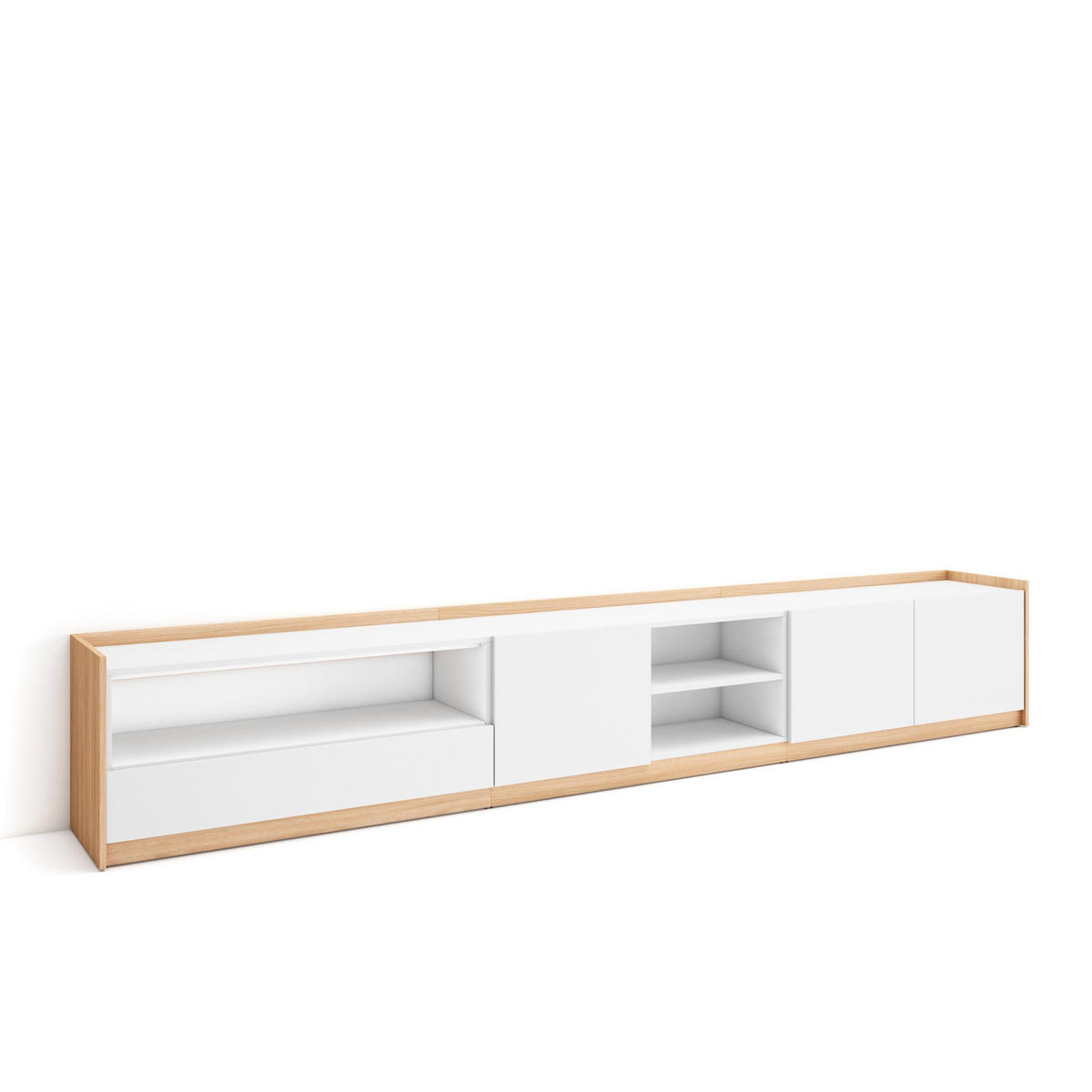 TV-SCHRANK, Lowboard, Weiß und Eiche Soft, 310/37/50cm - Weiß, Holzwerkstoff (310/50/37cm) - Skraut Home