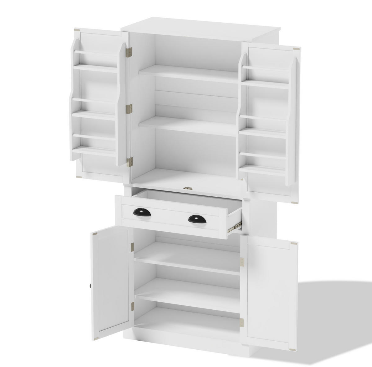 BUFFETSCHRANK, Vorratsschrank mit 4 Türen & 1 Schublade, 4 verstellbare Einlegeböden, Holzwerkstoff, 80/40/182 cm, Weiß - Weiß, Holzwerkstoff (80/182/40cm) - Modfu