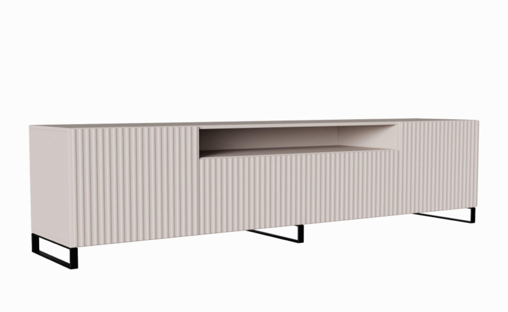 TV-SCHRANK Kaschmir NOELI Mit Gerillter Front Mit Regalen - Beige, Holzwerkstoff (200/53/41cm) - Sepro Meble