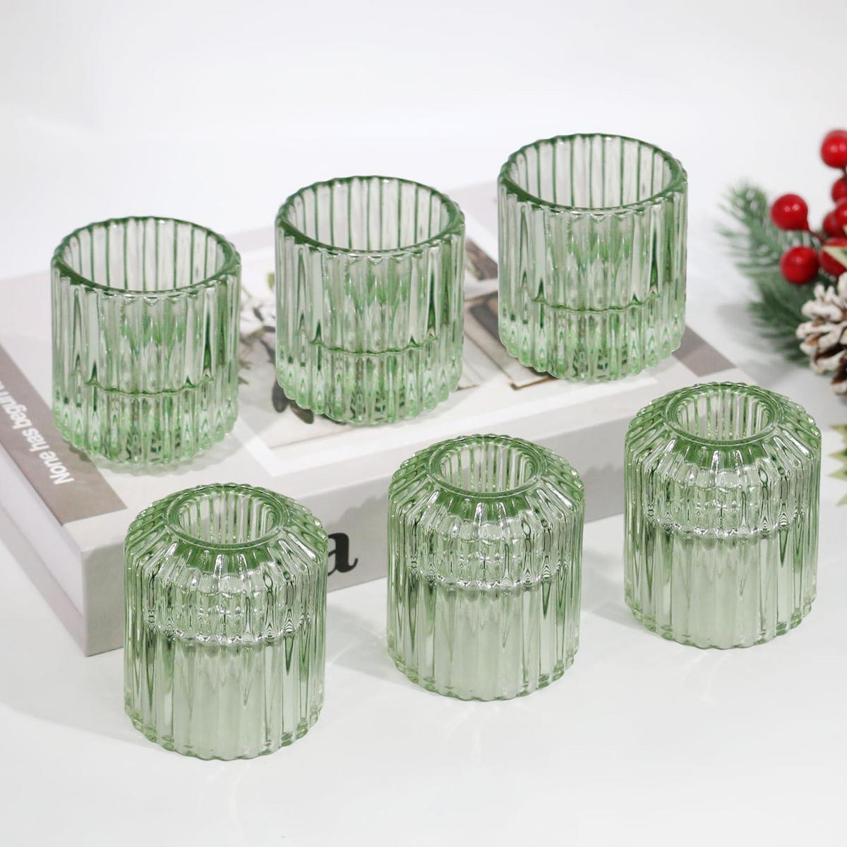 KERZENSTÄNDER 3er Set Glas Grün - Grün, Glas (5.3/6/5.3cm)