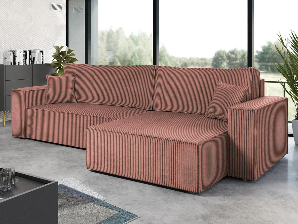 ECKSOFA Karl Cord Maxi - Schwarz/Rosa, Holz/Kunststoff (272/145cm) - MIRJAN24