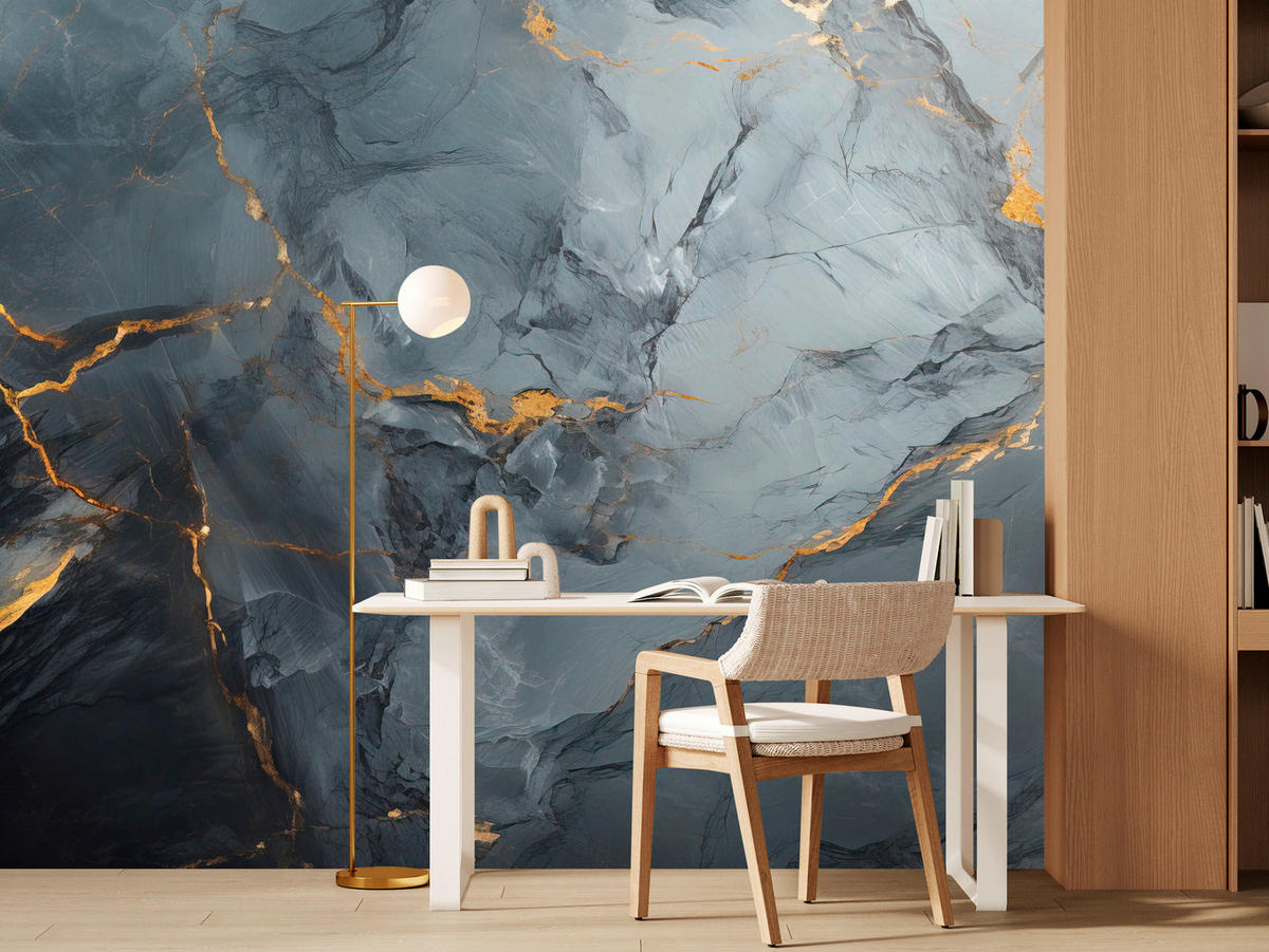 FOTOTAPETE Natürliche Marmorstruktur 400x280 - Goldfarben/Schwarz, Papier (400/280cm) - Muralo