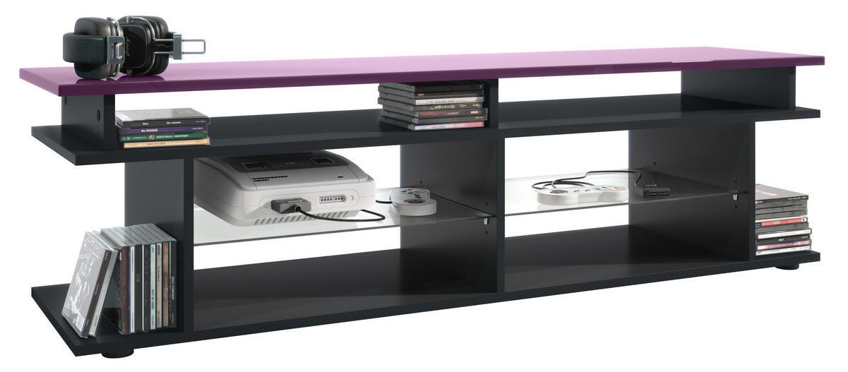 LOWBOARD Movie Platte des TV-Aufsatzes in Brombeer Hochglanz - Brombeere, Holzwerkstoff (138.5/39/37.5cm) - Vladon