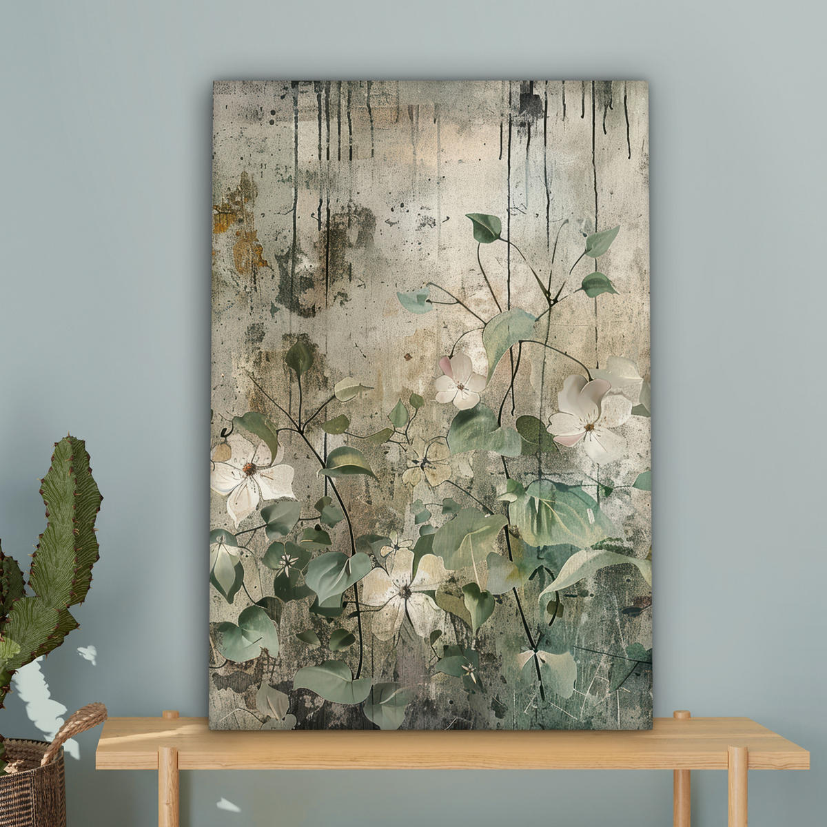 LEINWANDBILD - Blumen - Blätter - Abstrakt - Modern - 60x90 - Kunstdruck - Grau, Textil (60/90cm) - MuchoWow