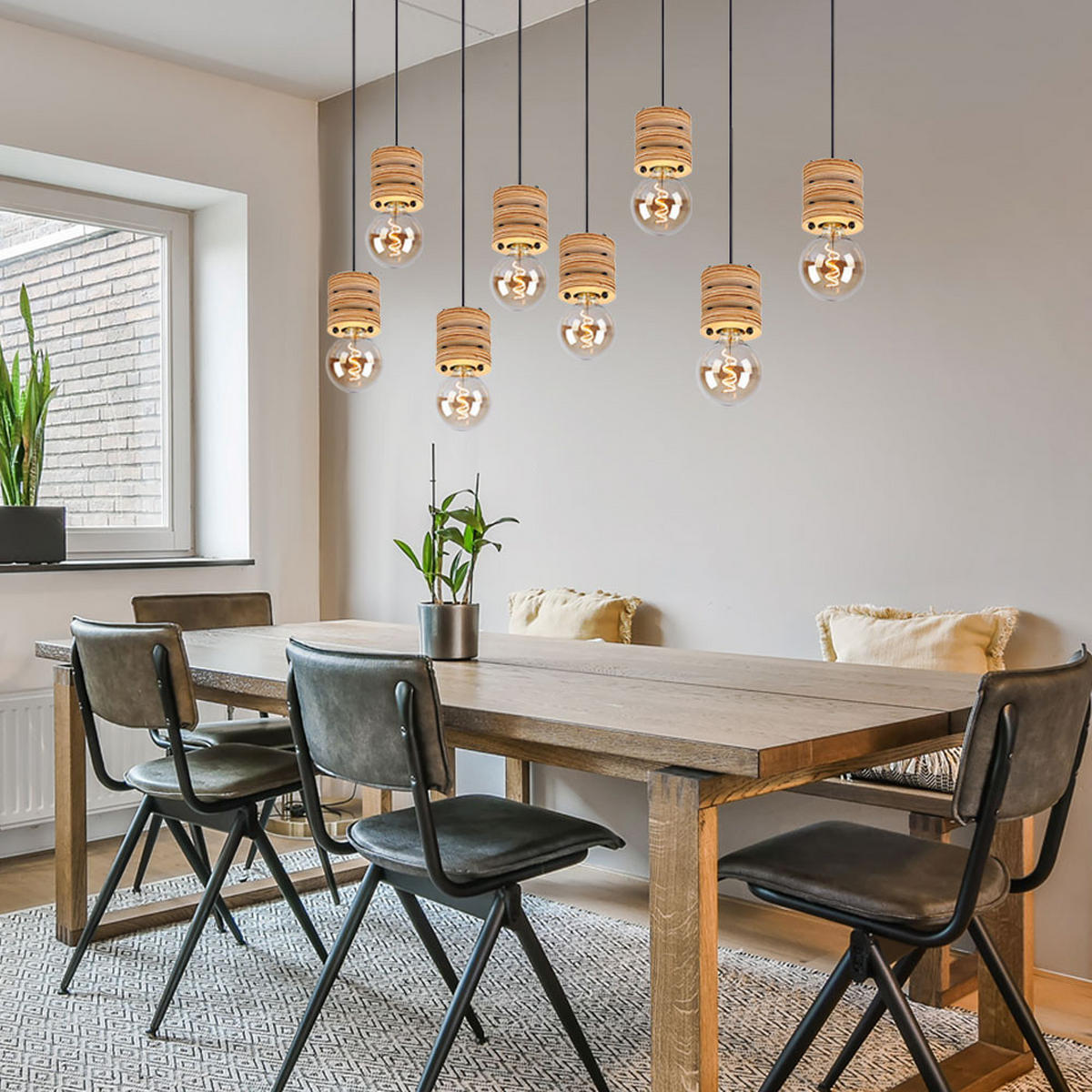 HÄNGELEUCHTE Metall Holzoptik Schwarz - Schwarz, Metall (98/24/120cm) - Globo Lighting