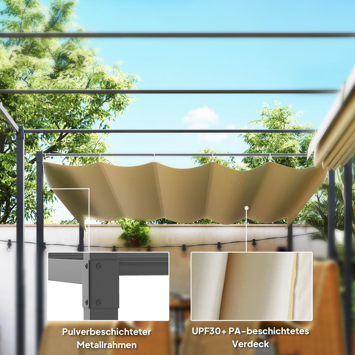 PERGOLA ca. 3x3m - Beige, Metall (297/221/298cm) - Outsunny