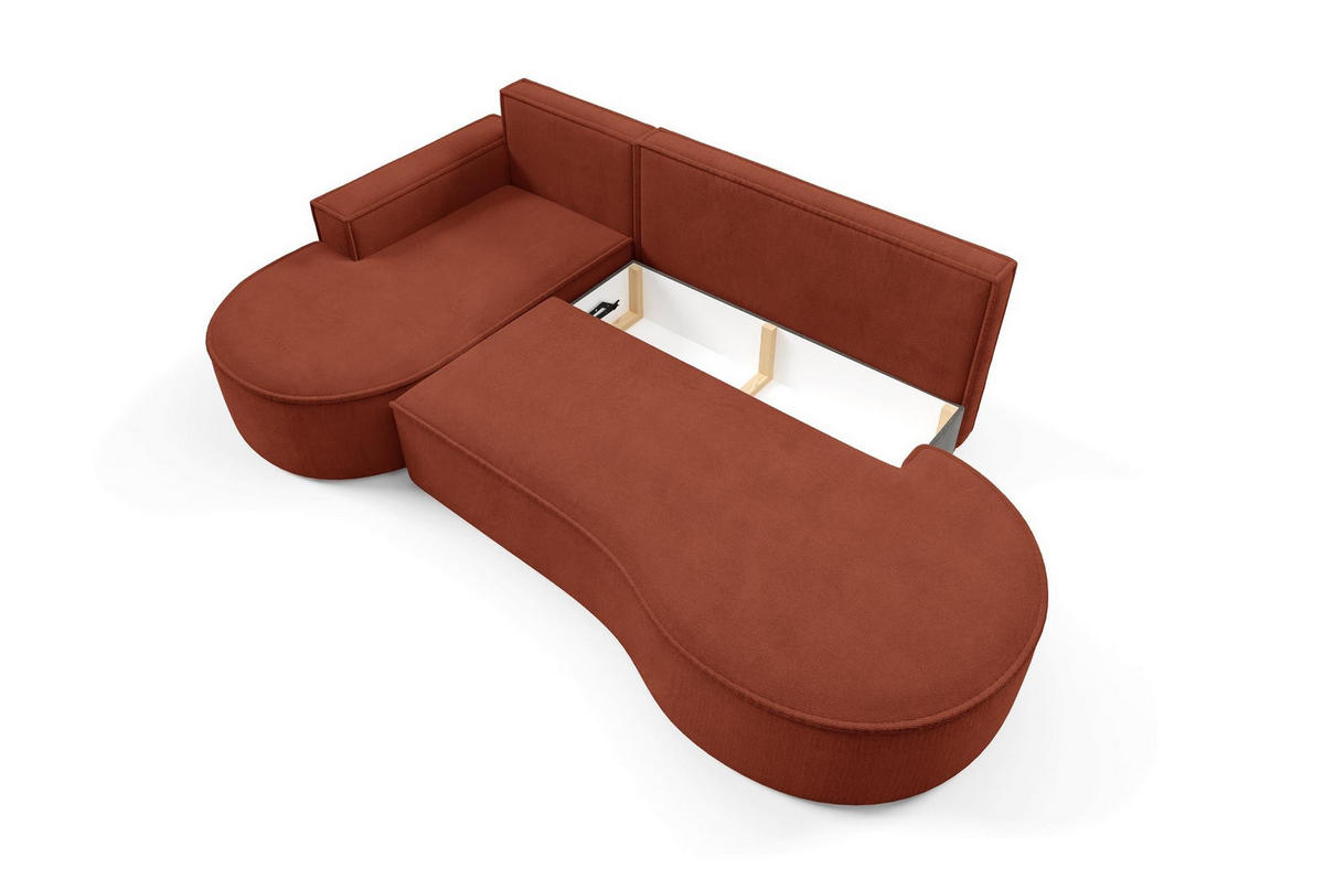 ECKSOFA Flow Rot, mit Schlaffunktion und Kissen in Curio Stoff, linke seite - Rot, Holzwerkstoff/Textil (277/157cm) - Bettso