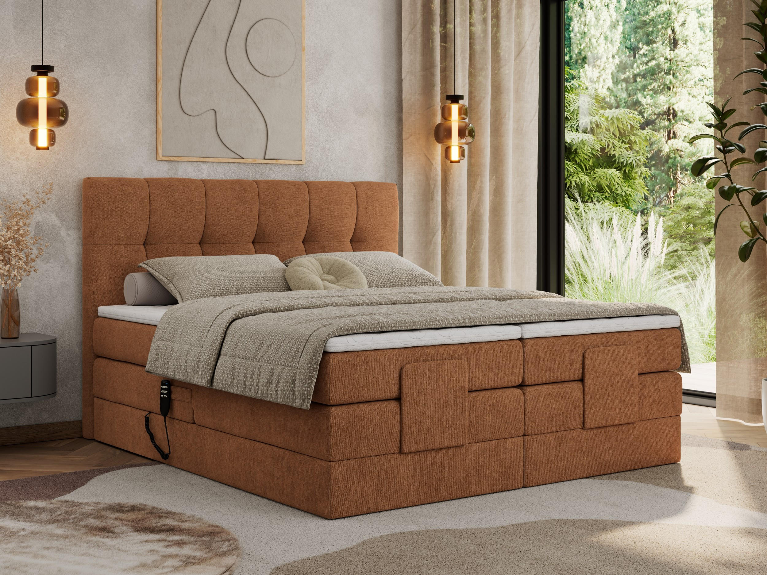 BOXBETT VITTORIA 140/200 - Orange Struktur - H3 - Orange, Holz/Textil (140/200cm) - MKS