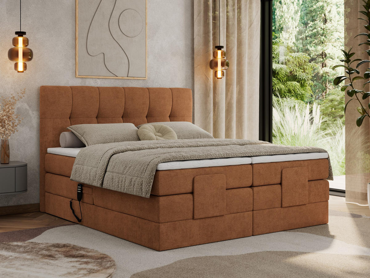 BOXBETT VITTORIA 140/200 - Orange Struktur - H3 - Orange, Holz/Textil (140/200cm) - MKS