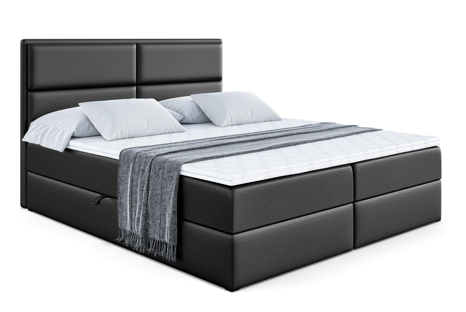 ALTDECOR AMERICKÁ postel s matrací H3 a lamelovým roštem – AURA – 200 x 200, vysoce lesklá černá