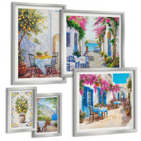 BILDER SET 5er Set - 50x50 cm & 20x30 cm & 40x60 cm Silberner Rahmen - Berglandschaften mit einem Fluss - Silberfarben, Kunststoff (40/60cm) - TULUP