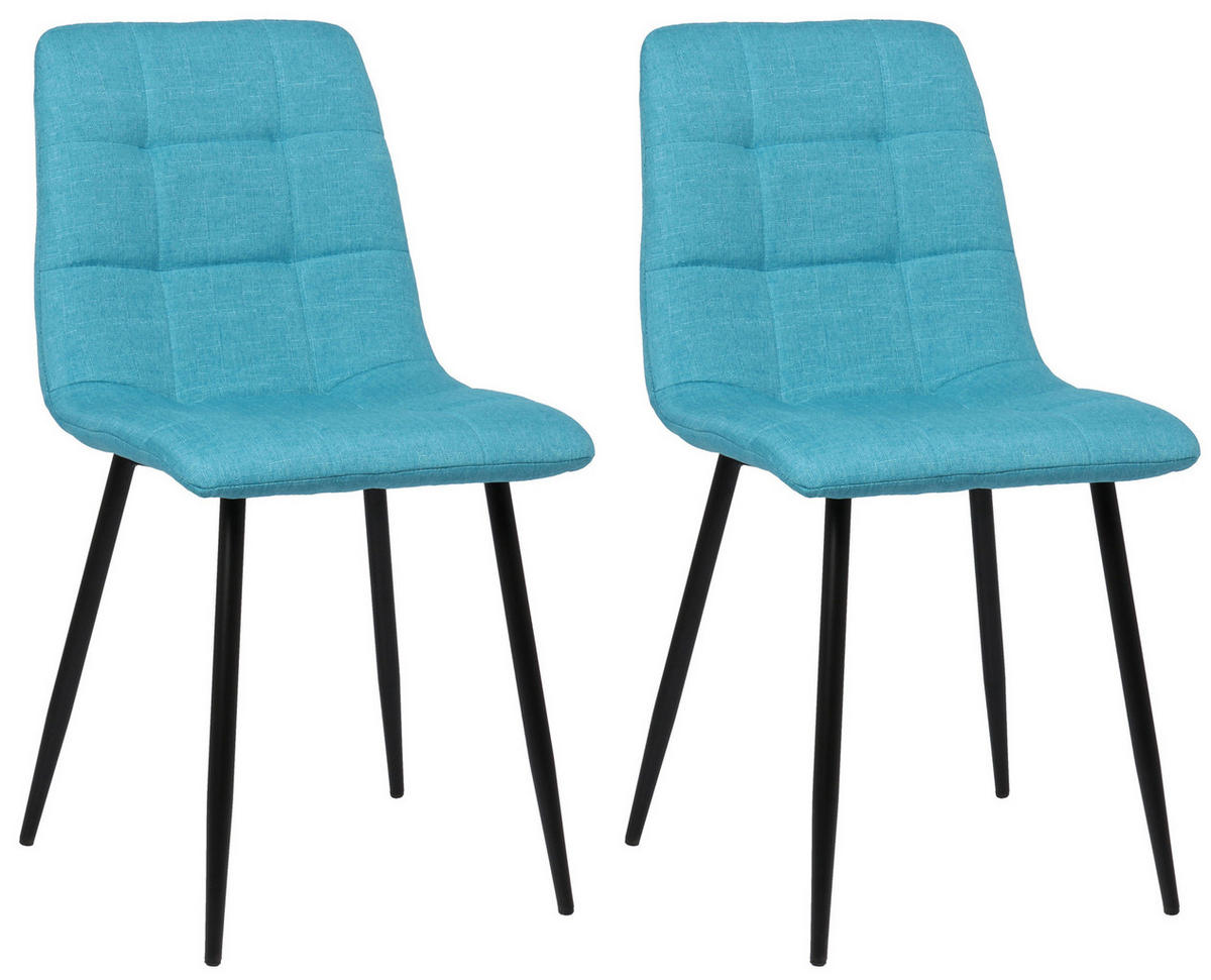 ESSZIMMERSTUHL Till, 2er Set Stoff, Gestell Metall matt Schwarz Türkis - Türkis/Blau, Textil/Metall (45/88/52cm) - TPFLiving
