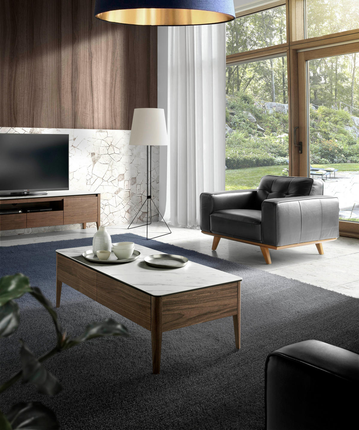 COUCHTISCH Rechteckiger Couchtisch aus Porzellanmarmor und Nussbaumholz 120/60/40 cm - Nussbaumfarben/Walnussfarben, Holz/Holzwerkstoff (60/120/40cm) - ANGEL CERDA