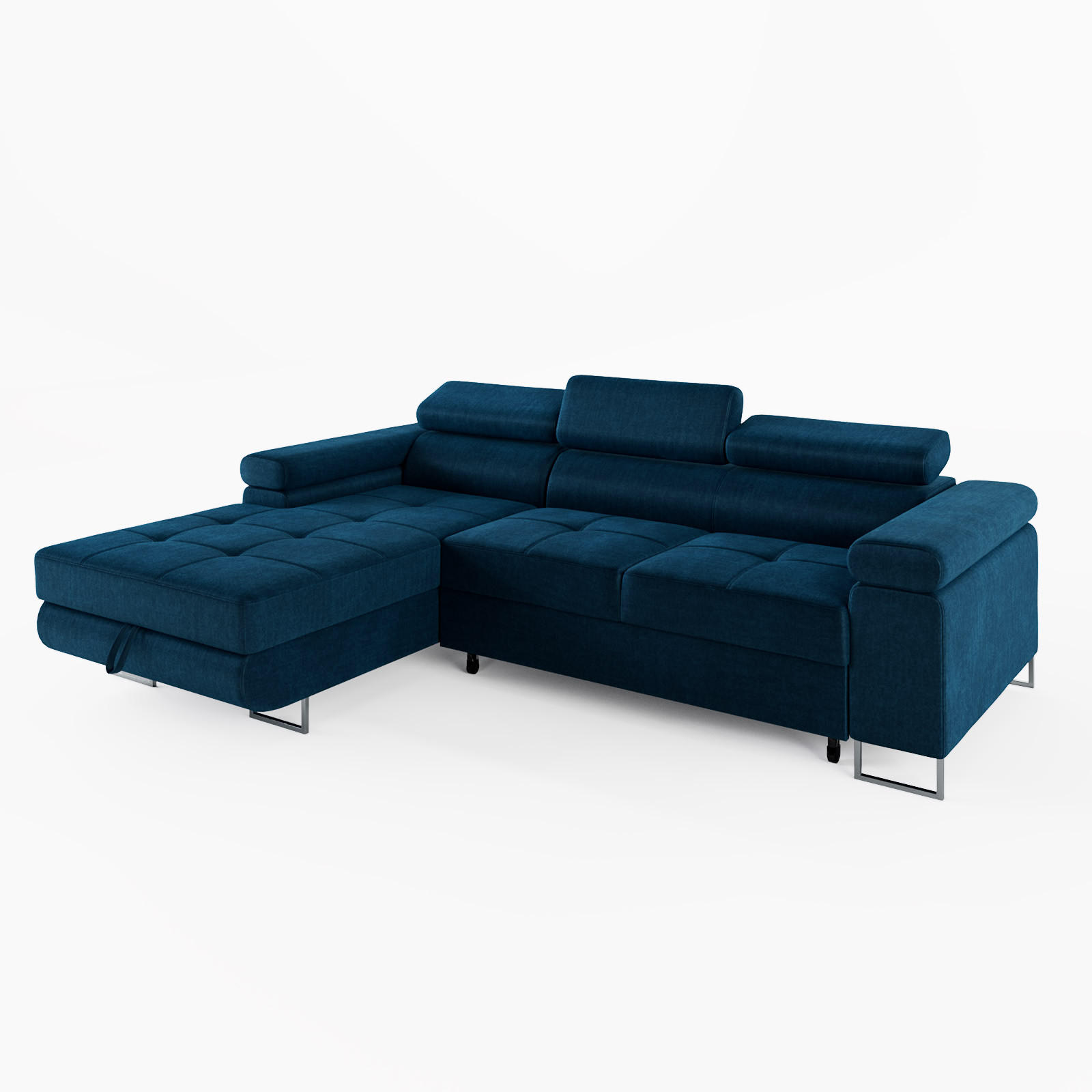 ECKSOFA VEMO MINI Links Dunkelblau Velour-Stoff Kompakter Komfort für Wohnräume - Dunkelblau, Textil (235/175cm) - Barchello