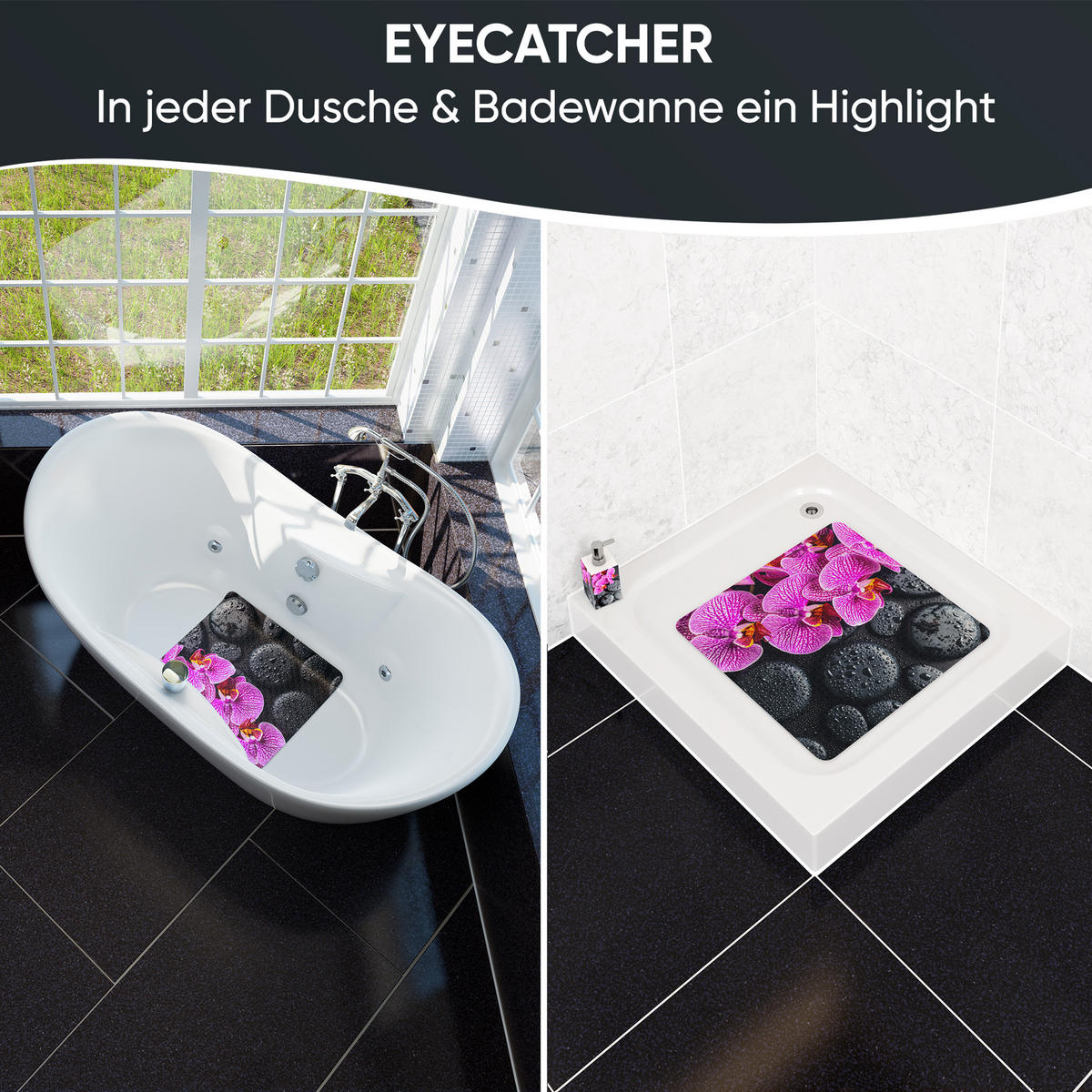 BADEMATTE Madeira - Schwarz, Kunststoff (53/53cm) - Sanilo