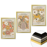 WANDBILDER 3er Set - 40x60 cm Goldrahmen - Blumenmuster Amsterdam Paris London - Goldfarben, Kunststoff (40/60cm) - ArtPrintCave