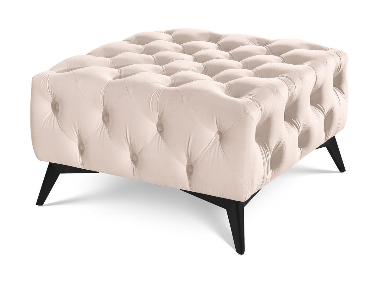 HOCKER Chesterfield Whitby Beige Samt mit schwarzen Füßen - Beige/Schwarz, Holz/Textil (80/45/80cm) - S-Style Möbel