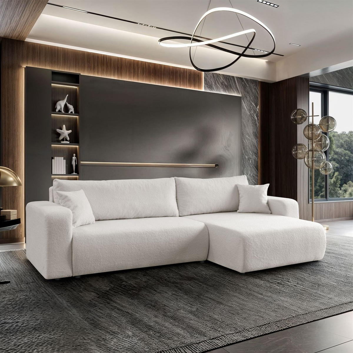 ECKSOFA VESPO XL mit Schlaffunktion und Bettzeugkasten - Ecru, Textil (267/143cm) - Lookway