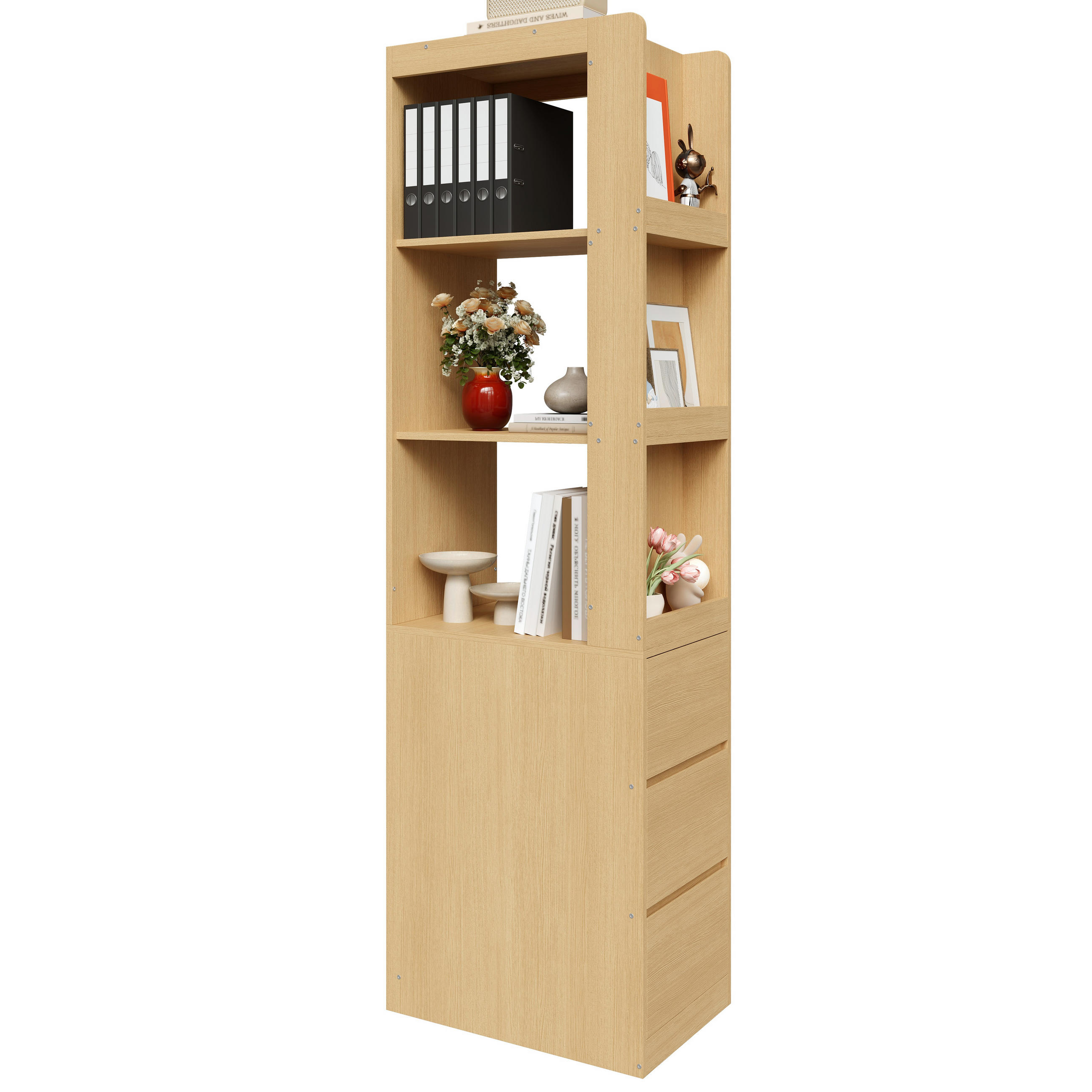 BÜCHERREGAL 60cm 200cm hoch Schubladen Anti-Kipp modern - Eichefarben, Holzwerkstoff (60/200/40cm) - FLIEKS