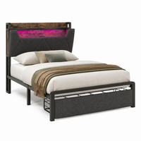 BETT mit Stauraum 90x200 cm Leinen Grau - Grau, Metall (90/200cm) - Meubliv