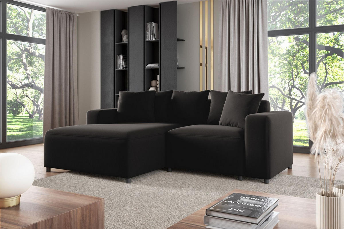 ECKSOFA Megan Xs In Salvador - Schwarz, Holzwerkstoff/Textil (240/165cm) - Fun Möbel