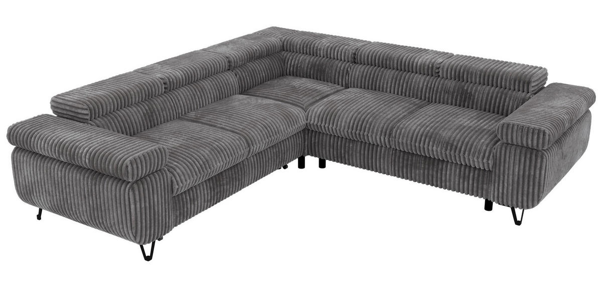 ECKSOFA QUADRO L - Grau Cord - Rechts Seite - Schwarz/Grau, Textil/Metall (269/269cm) - MKS