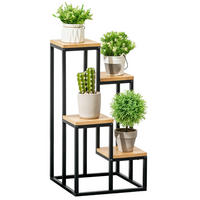 BLUMENTREPPE DE-12125 4-stufig, industriell, verschiedene Höhen Schwarz - Naturfarben, Metall (34/66/34cm) - ComfortXL