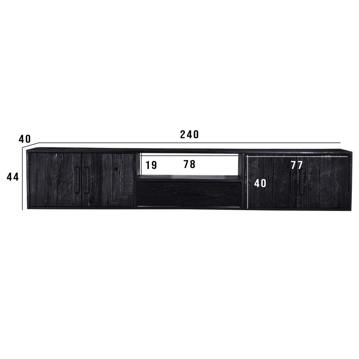 TV-MÖBEL schwebend recyceltem Holz 240cm, schwarz - Schwarz, Holz (240/44/40cm) - Giga Meubel