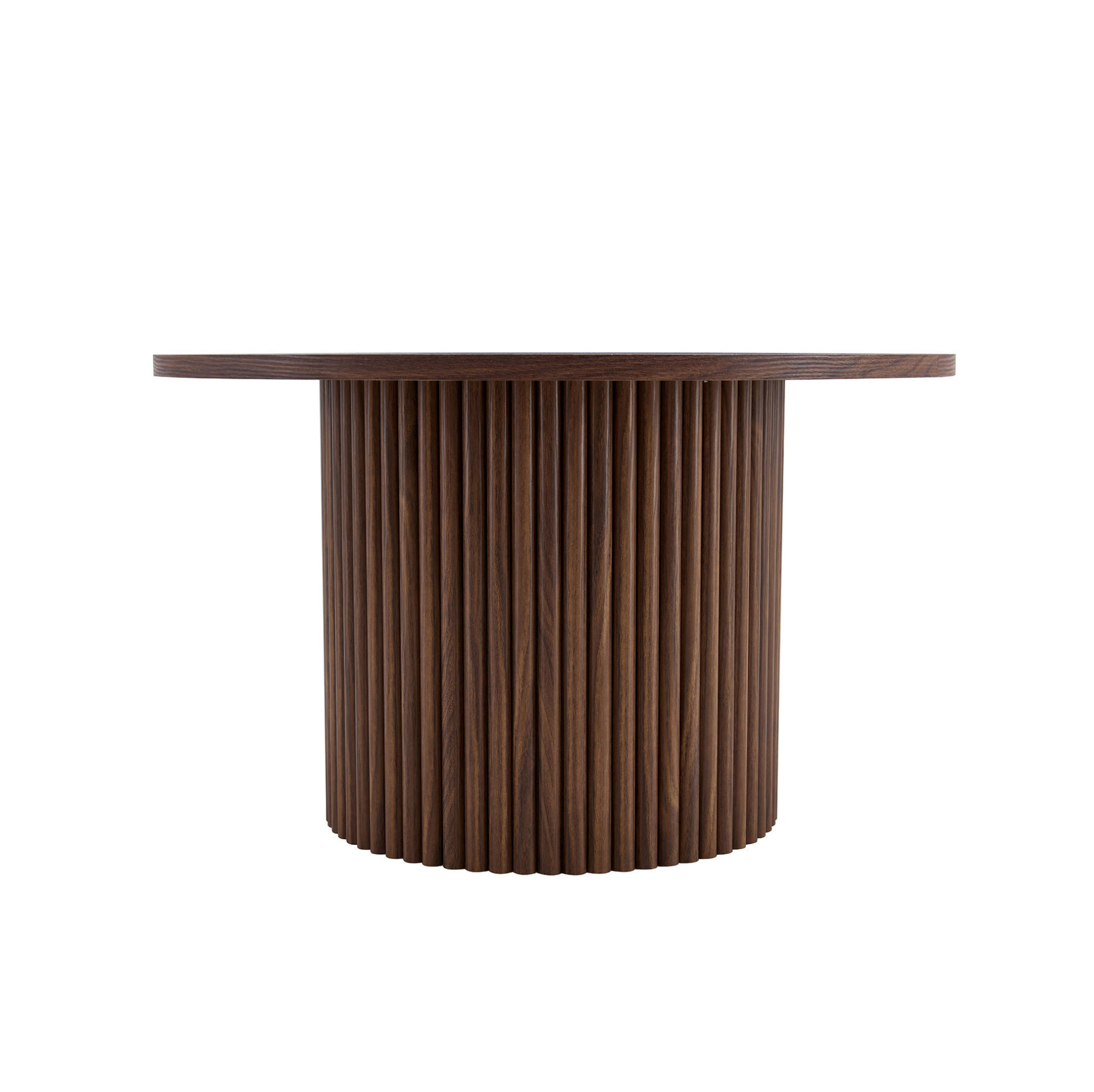 COUCHTISCH 70/70/42 cm mit runder Tischplatte, kanneliertem Sockel und Metallrahmen aus MDF, Walnussfarben - Walnussfarben, Holzwerkstoff (70/70/42cm) - Redom