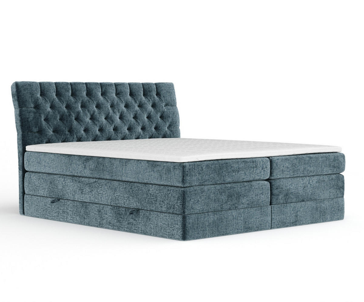 BOXSPRINGBETT Seraphine Blau 200/200 cm - Blau/Schwarz, Holz/Holzwerkstoff (200/200cm) - Maison de Reve