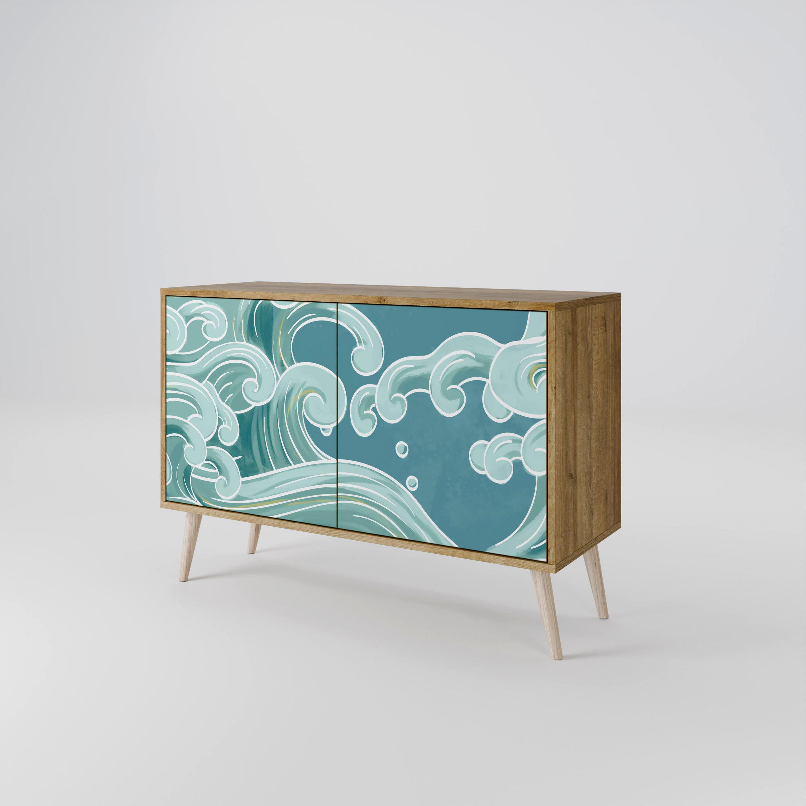 SIDEBOARD ASIAN SWAY, Eicheneffekt, 111x42x77,5 cm, 2 Türen - Eichefarben/Buchefarben, Holzwerkstoff/Buchenholz (111/77.5/42cm) - SpaceRebels