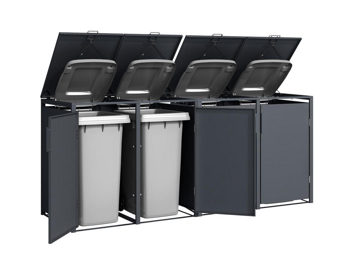 4ER Mülltonnenbox, 2x 2er Box für 4 Mülltonnen, 264x80x116cm, Stahl, anthrazit - Grau, Kunststoff (80/175/120cm)