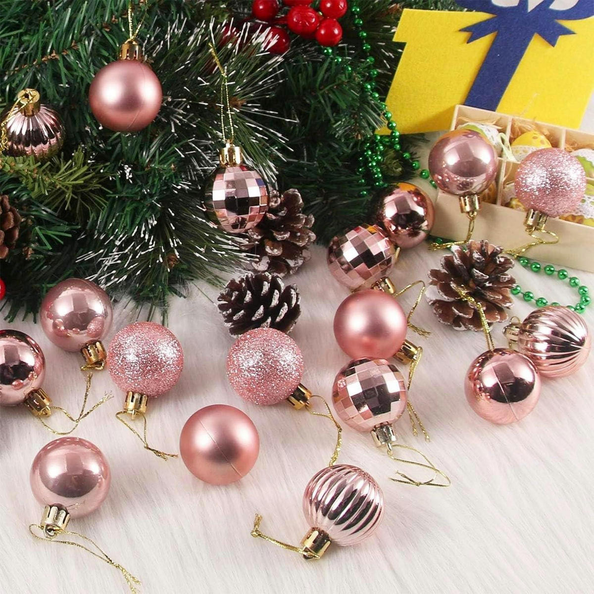 WEIHNACHTSKUGELN 30er Set 3 cm Roségold & Gold mit Stern - Multicolor, Kunststoff (3/3/3cm)