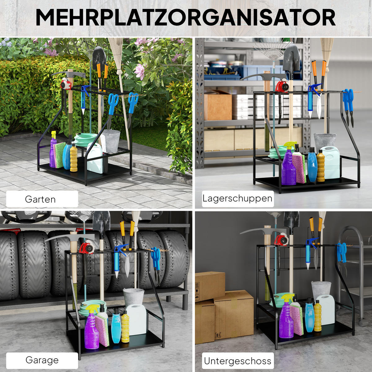 GARTENWERKZEUG-ORGANIZER 3-stufig - Orange, Metall (53/73/84cm) - Outsunny