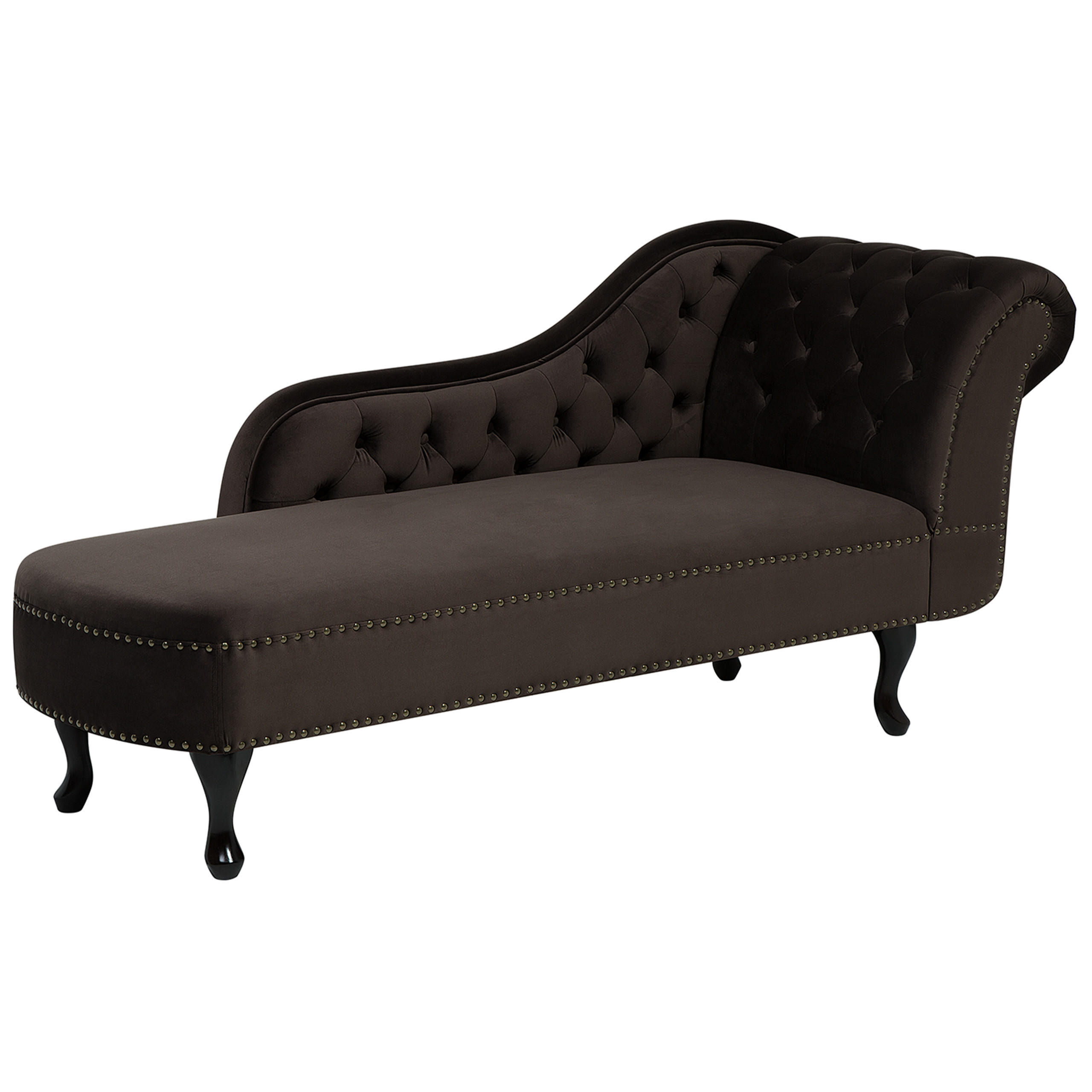CHAISELONGUE Samtstoff dunkelbraun rechtsseitig Nimes - Braun, Textil (170/79/61cm) - Beliani