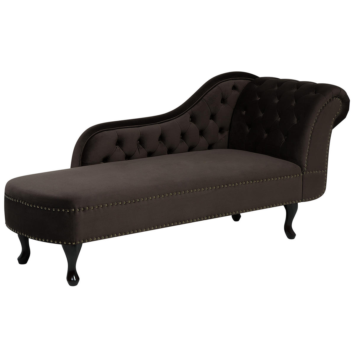 CHAISELONGUE Samtstoff dunkelbraun rechtsseitig Nimes - Braun, Textil (170/79/61cm) - Beliani