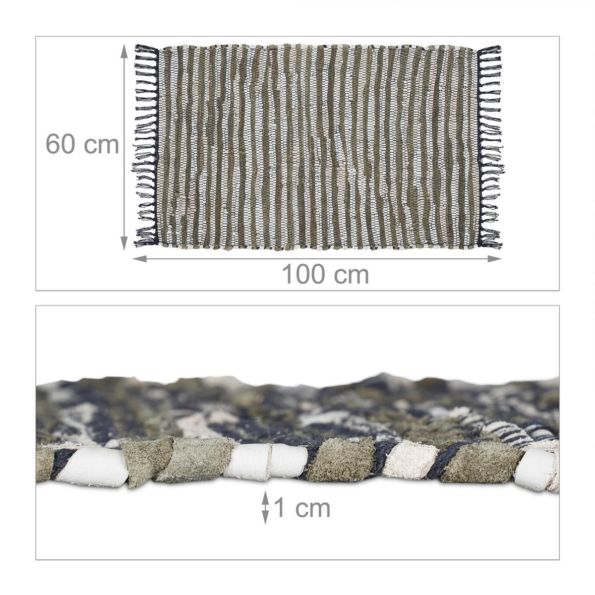 FLICKENTEPPICH - Beige/Grün, Leder/Textil (100/60cm) - Relaxdays