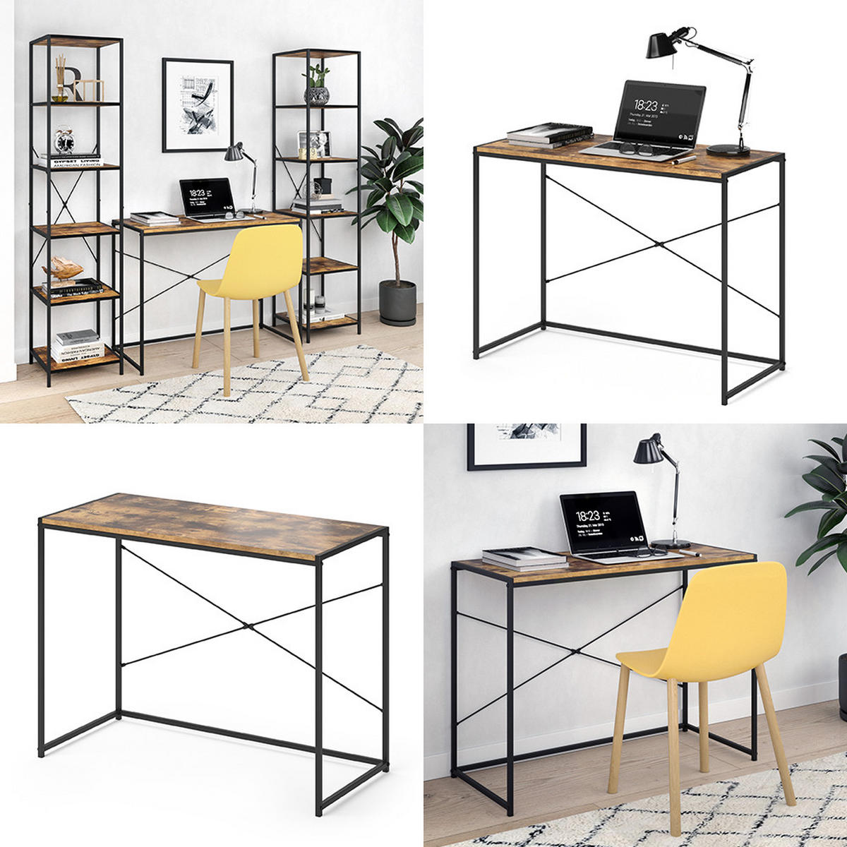 SCHREIBTISCH Fyrk Antikholz 100 x 45 cm - Alteiche/Schwarz, Holzwerkstoff (45/100/75cm) - Vicco